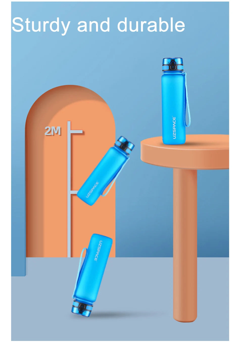 Tragbare UZSPACE Tritan Wasserflasche BPA frei mit Riemen 350 bis 1000 ml