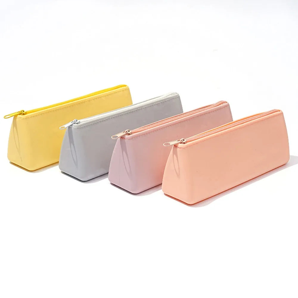 Einfarbige Silikon Federmäppchen mit großem Fassungsvermögen und Reißverschluss