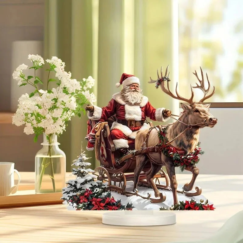 Dekorativer 2D Acryl Weihnachtsmann Schlitten für Outdoor und Party