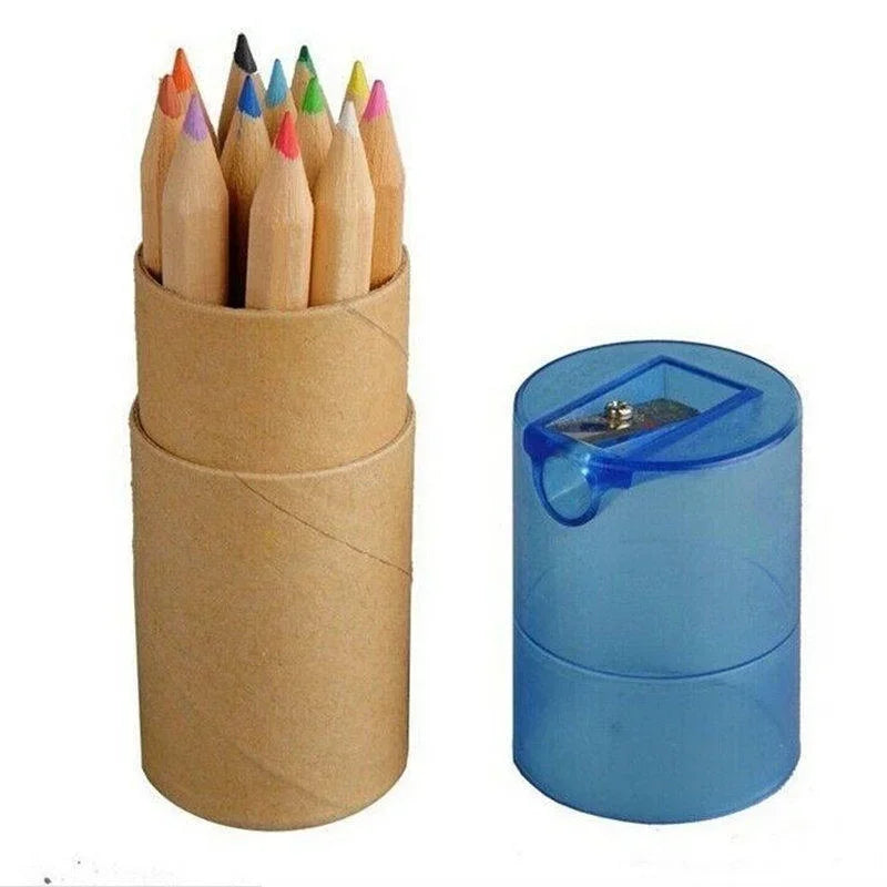 12-teiliges Holz Buntstifte Set mit Spitzer für Kinder und Schüler
