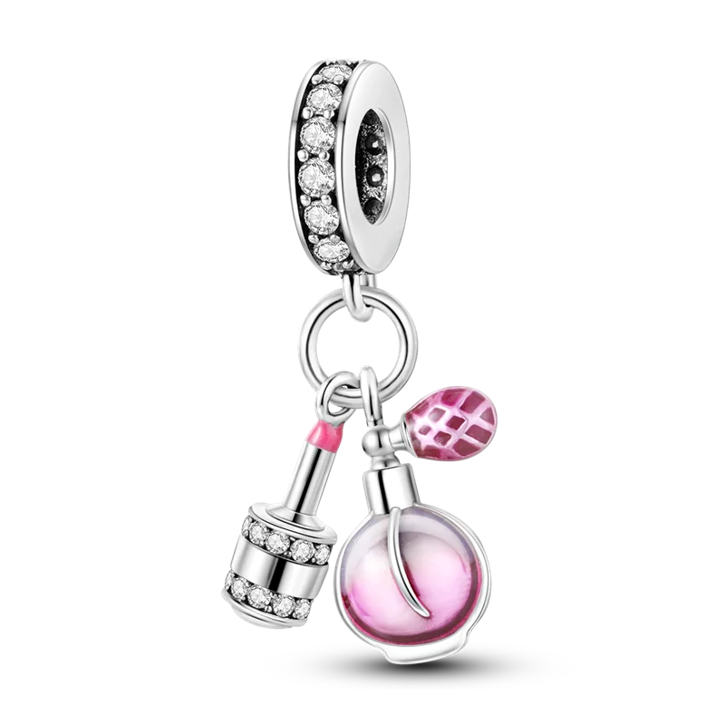 925 Sterling Silber Charm mit rosa Schmetterling - leuchtenden Glühwürmchen