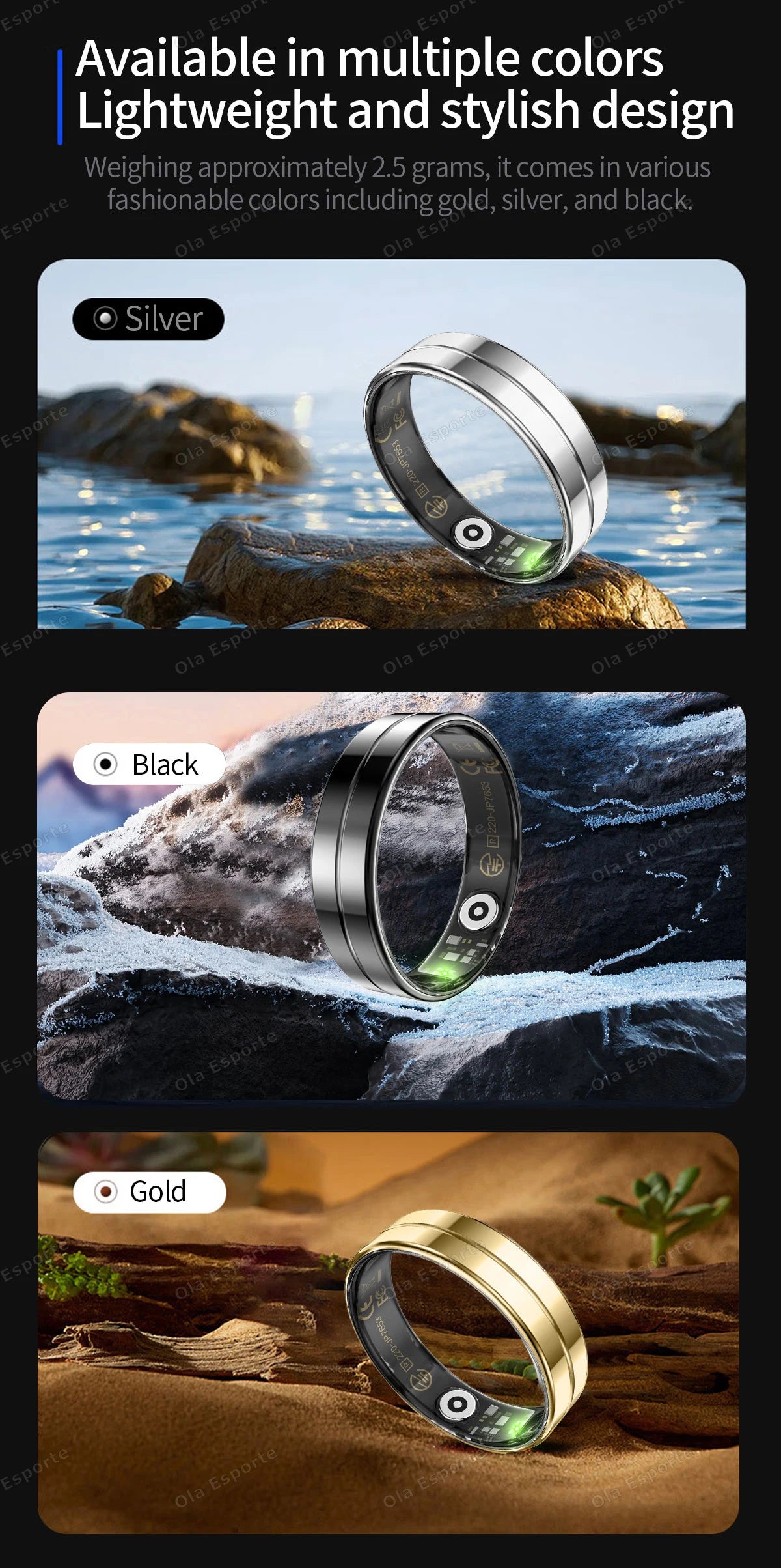 Wasserdichter Smart Ring mit Herzfrequenz und Blutdruck Sensor