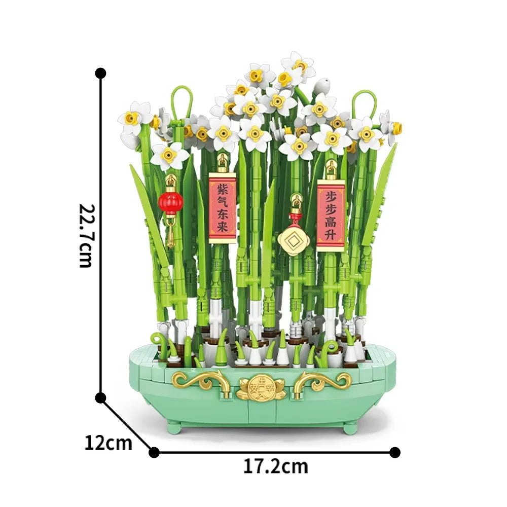 Blumenstrauß Bauset Pfirsichblüte Narzisse Dekoration Bausteine Set-Yabubest - Home & More