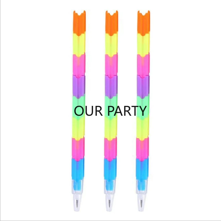 12er Set Stapelbare Regenbogen Blockstifte als Partygeschenk Kinder