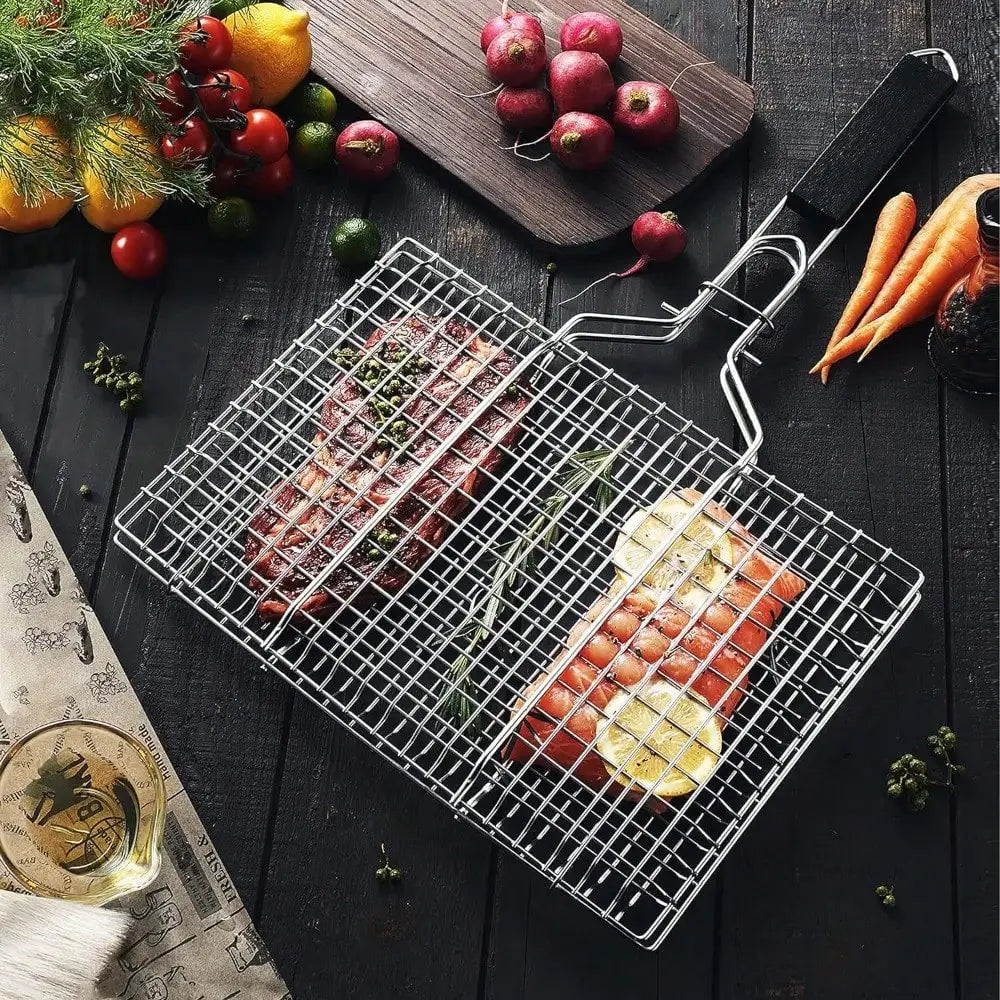 Faltbarer Edelstahl-Camping-Grill mit abnehmbarem Griff – leicht - robust