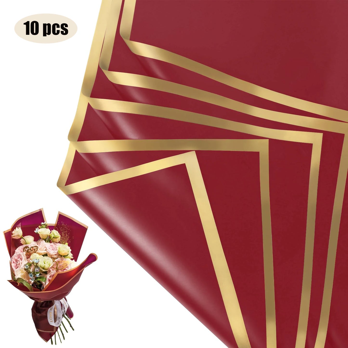 10 Blatt wasserfestes Blumen-Geschenkpapier mit goldenen Kanten für DIY-Feiern