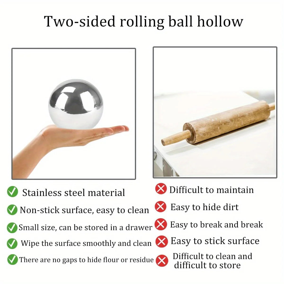 Edelstahl Nudelholz Teigroller für Knödelhaut und Gebäck leicht zu reinigen-Yabubest - Home & More