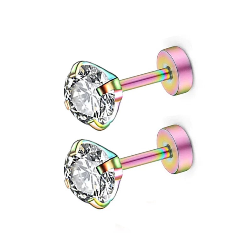 Paar Edelstahl Ohrstecker mit Zirkonia und Schraubverschluss