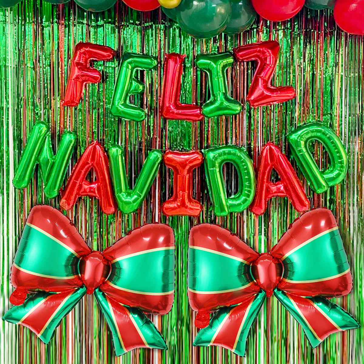 2/12/14-teiliges Weihnachts-Partyset mit roten und grünen Schleifenballons