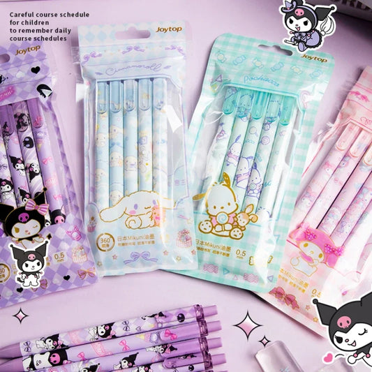 5-teiliges Gelschreiber Set mit Kawaii Motiven für Mädchen Schulbedarf