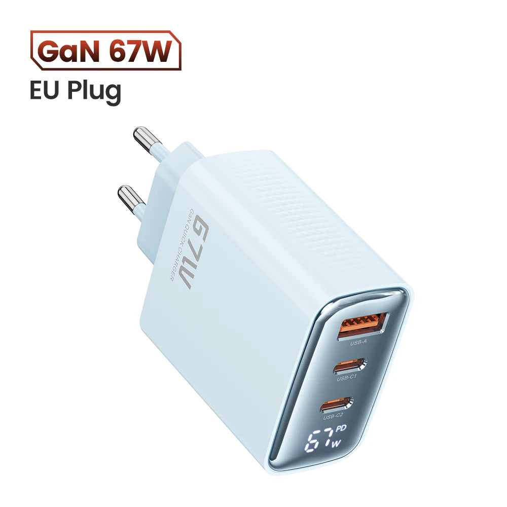 67W GaN USB-C Netzteil Digitalanzeige für Laptop, Tablet, Smartphone schnell