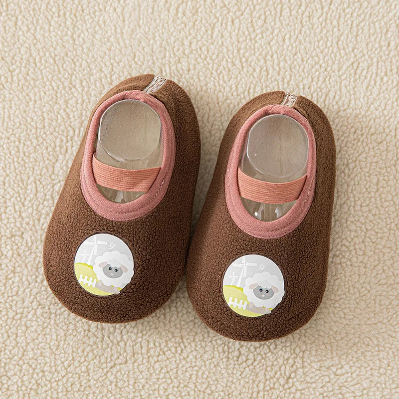Rutschfeste Fleece-Bodensocken für Babys 0-4 Jahre warme Lauflernschuhe