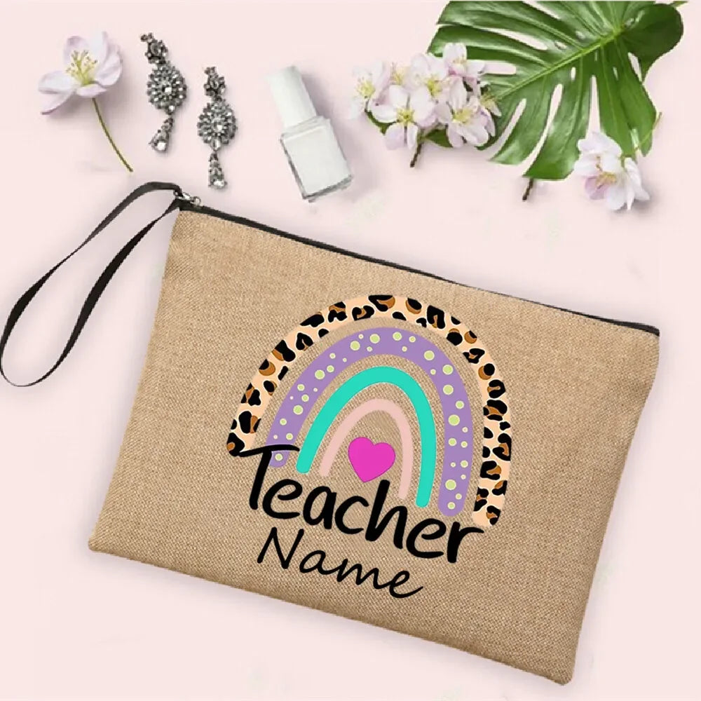 Personalisierte Leinwand Make up Tasche Regenbogen Design