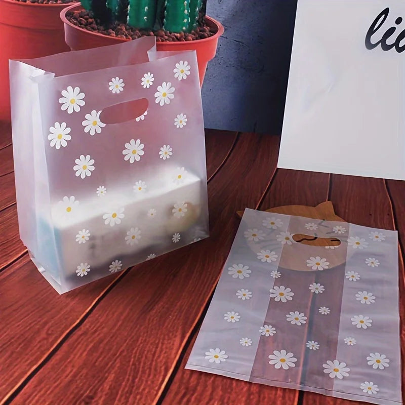 Transparente wiederverwendbare Einkaufstaschen mit Gänseblümchen Motiv 10 50 Stück