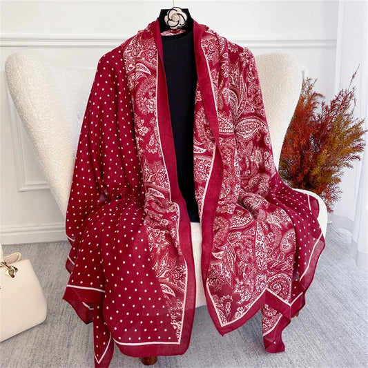 Roter Damen Schal Paisley Polyester Lang Warm Foulard Poncho Echarpe
