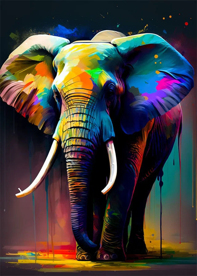 Buntes abstraktes Elefanten Leinwandbild für stilvolle Wanddekoration