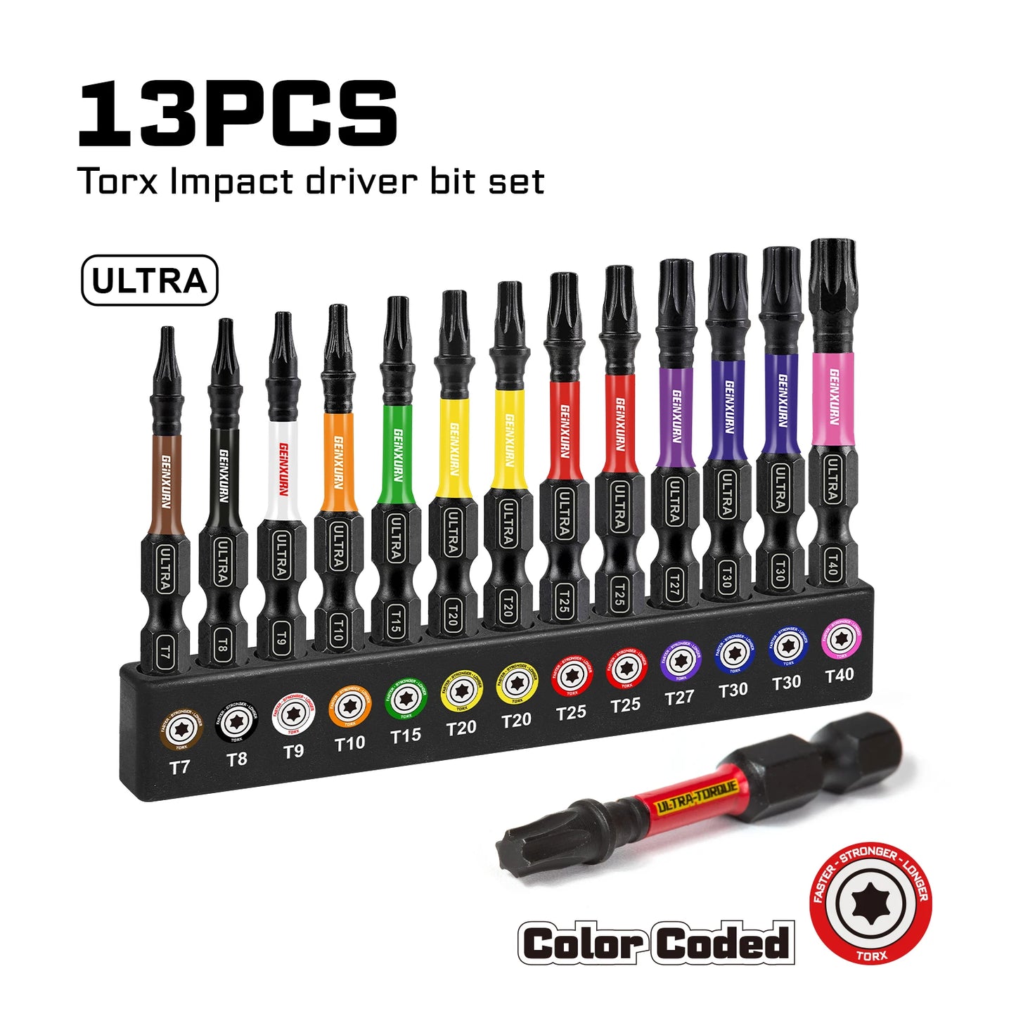Langlebiges 11-teiliges Torx Bit Set T7-T40 mit magnetischem Halter - Organizer