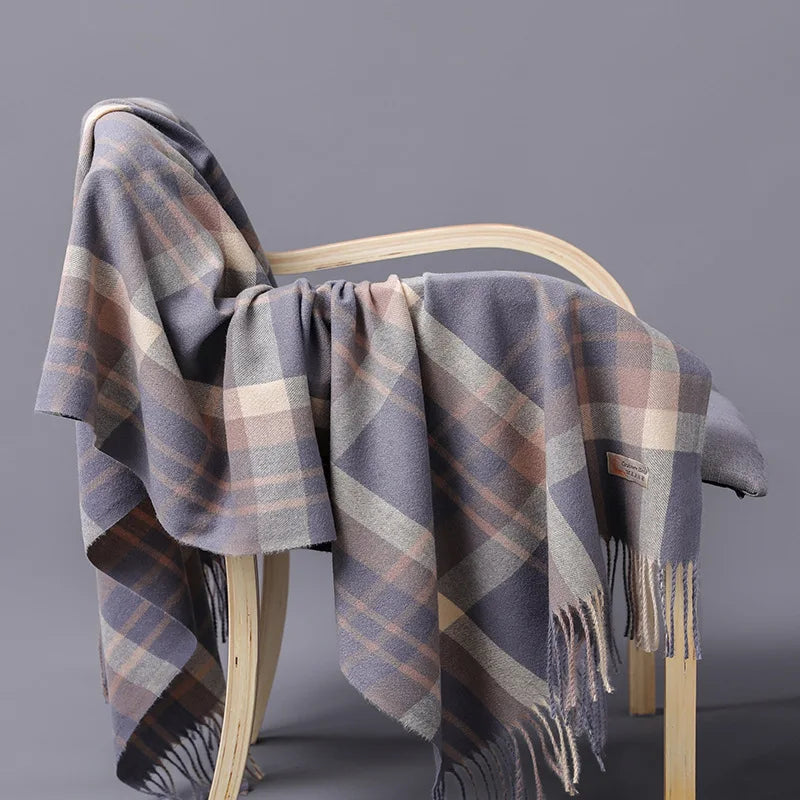 Warmer Plaid Schal für Damen Herren Dicke Wickel Decke Fransen