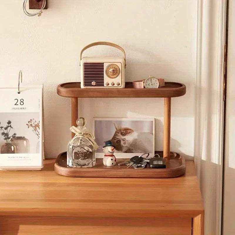 Doppelschichtiges Desktop Aufbewahrungsregal aus Holz für Büro und Zuhause