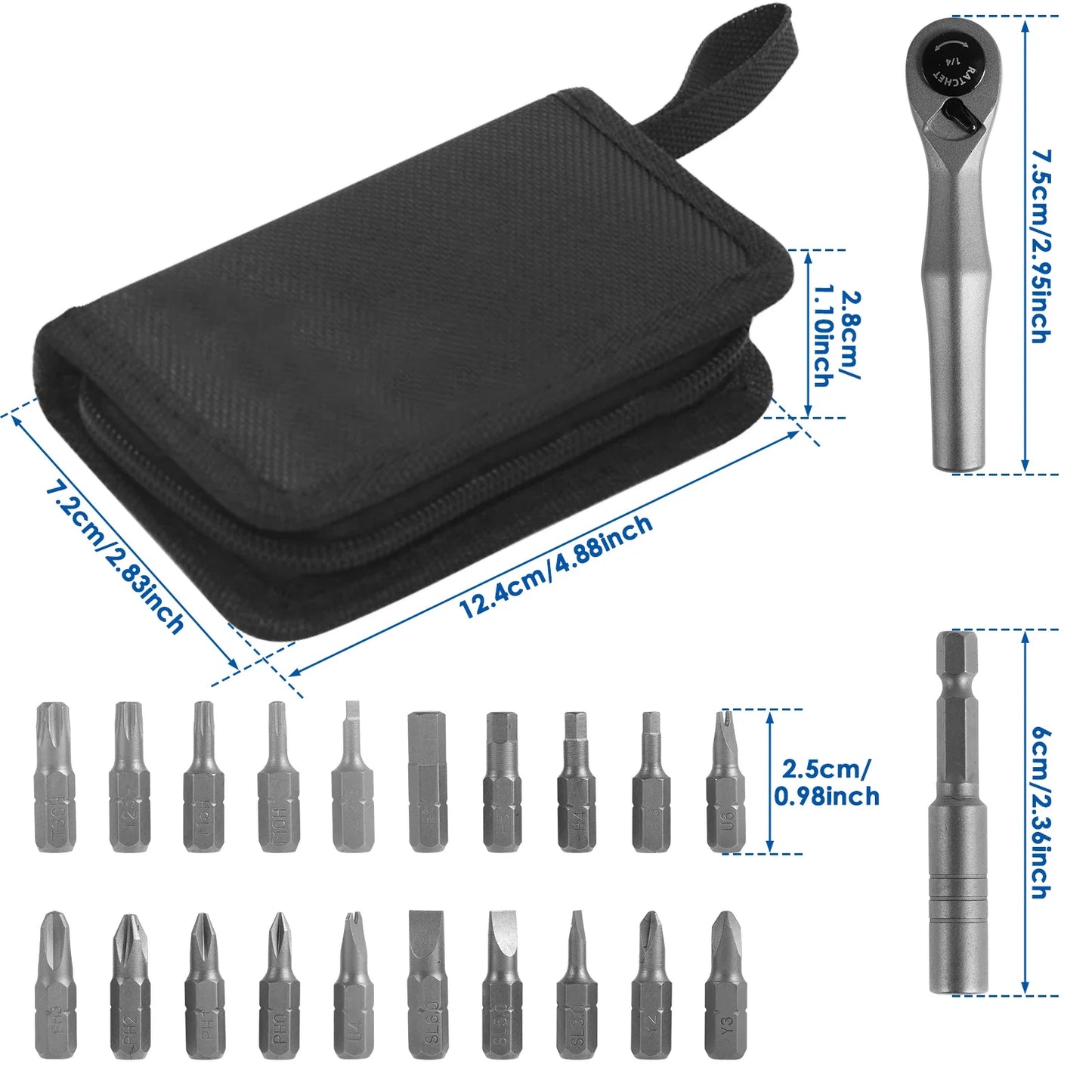 Mini Ratschenschlüssel Set mit 20 Bits multifunktionales Schraubendreher Set