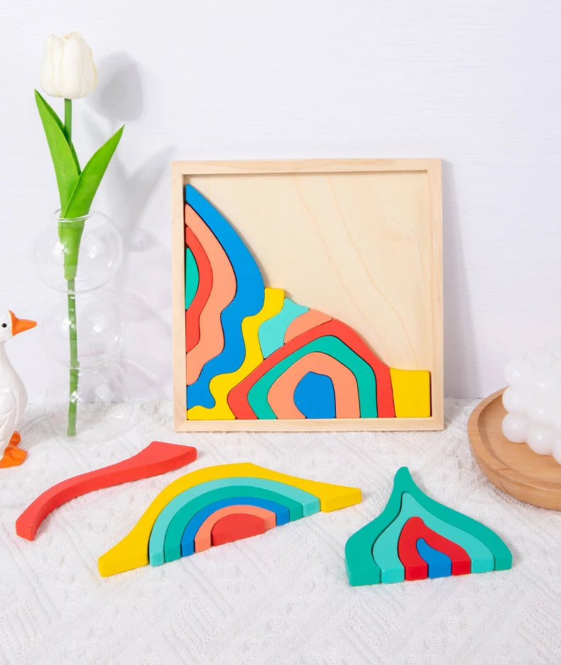 Kinder Holzblöcke Set - Regenbogen Farben - Fördert Kreativität und Motorik