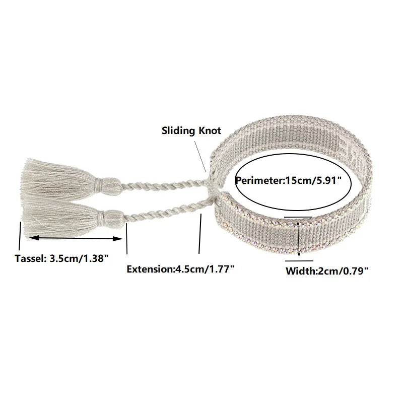 Freundschaftsarmbänder mit Schriftzug und Bling Steinen aus Baumwolle