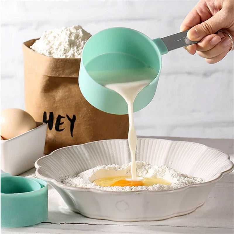 4 Teiliges Messbecher und Messlöffel Set mit Edelstahlgriff