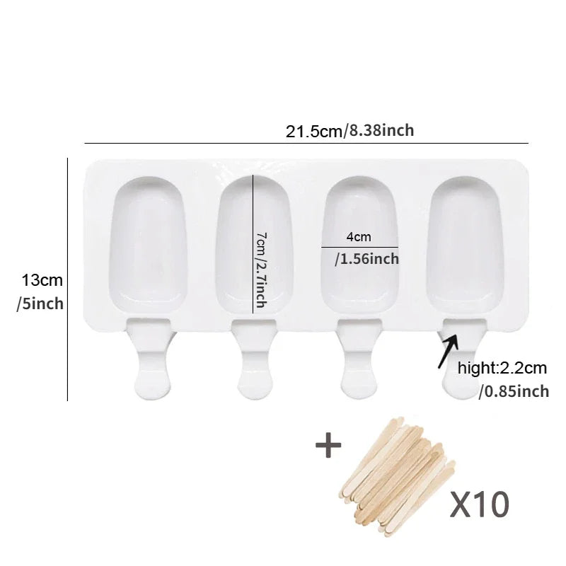 Silikon Eisform mit 4 Mulden für Eis am Stiel und Desserts