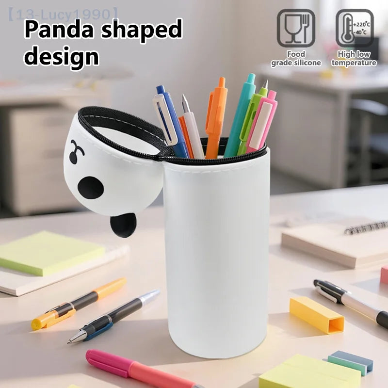 Kreatives Cartoon Panda Silikon Federmäppchen, faltbar mit Reißverschluss