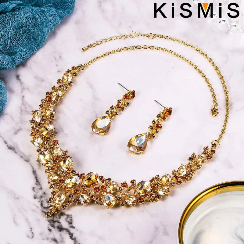 Elegantes Braut Schmuckset mit Kristall Strass Halskette und Ohrringen Tropfenform-Yabubest - Home & More