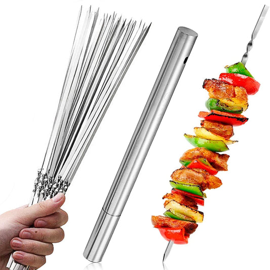 20 Edelstahlspieße mit Aufbewahrungsrohr – Perfekt für BBQ - Camping