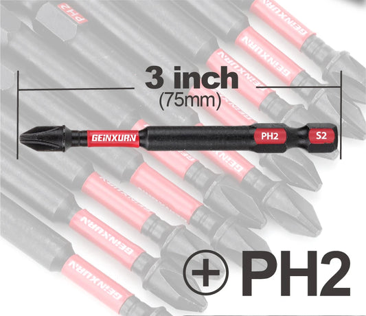 PH2 Kreuzschlitz Schrauber-Bits 3 Zoll Set - Schlagfest Magnetisch S2 Stahl