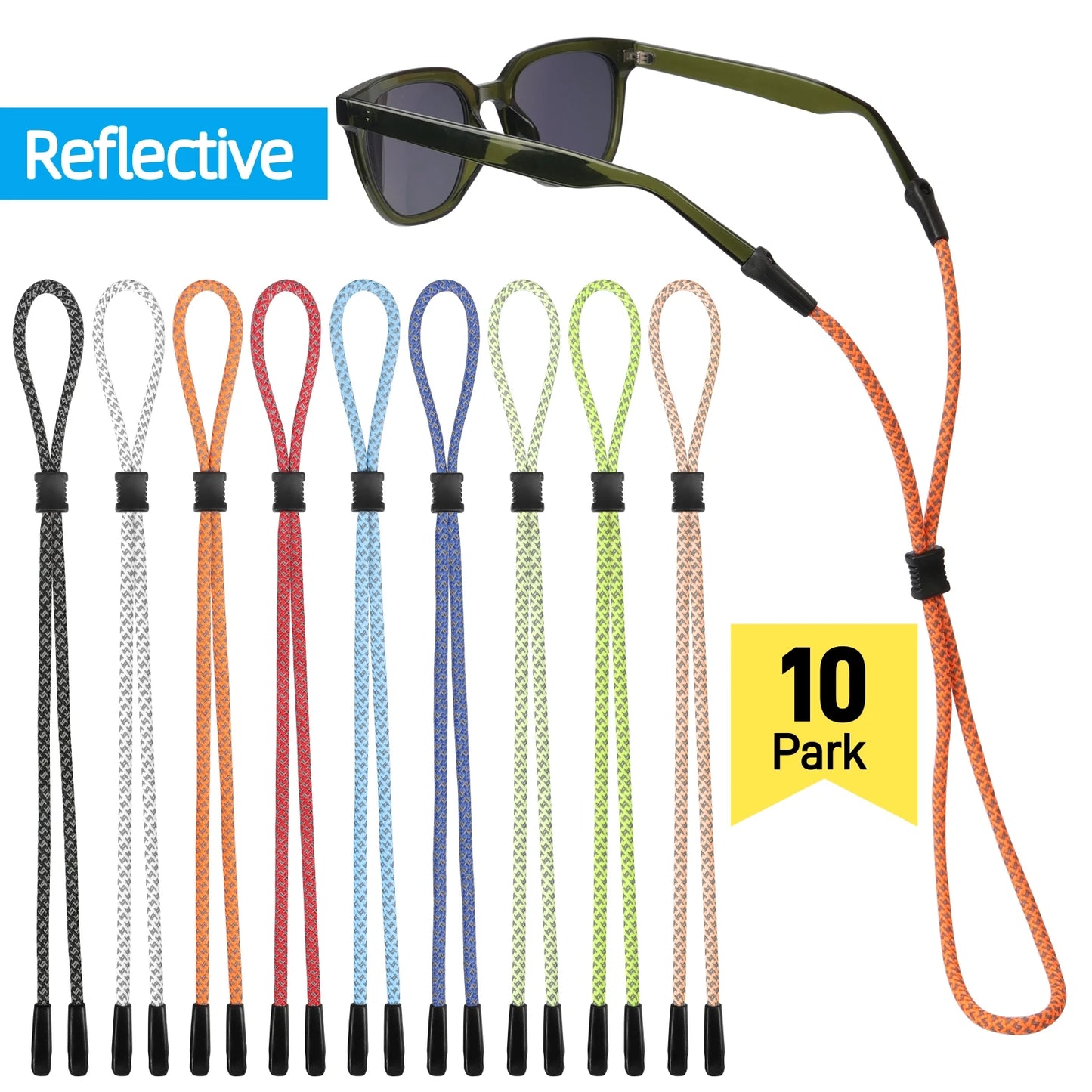 10 Stück reflektierende Brillenbänder Dual-Loch für sicheren Halt Nacht