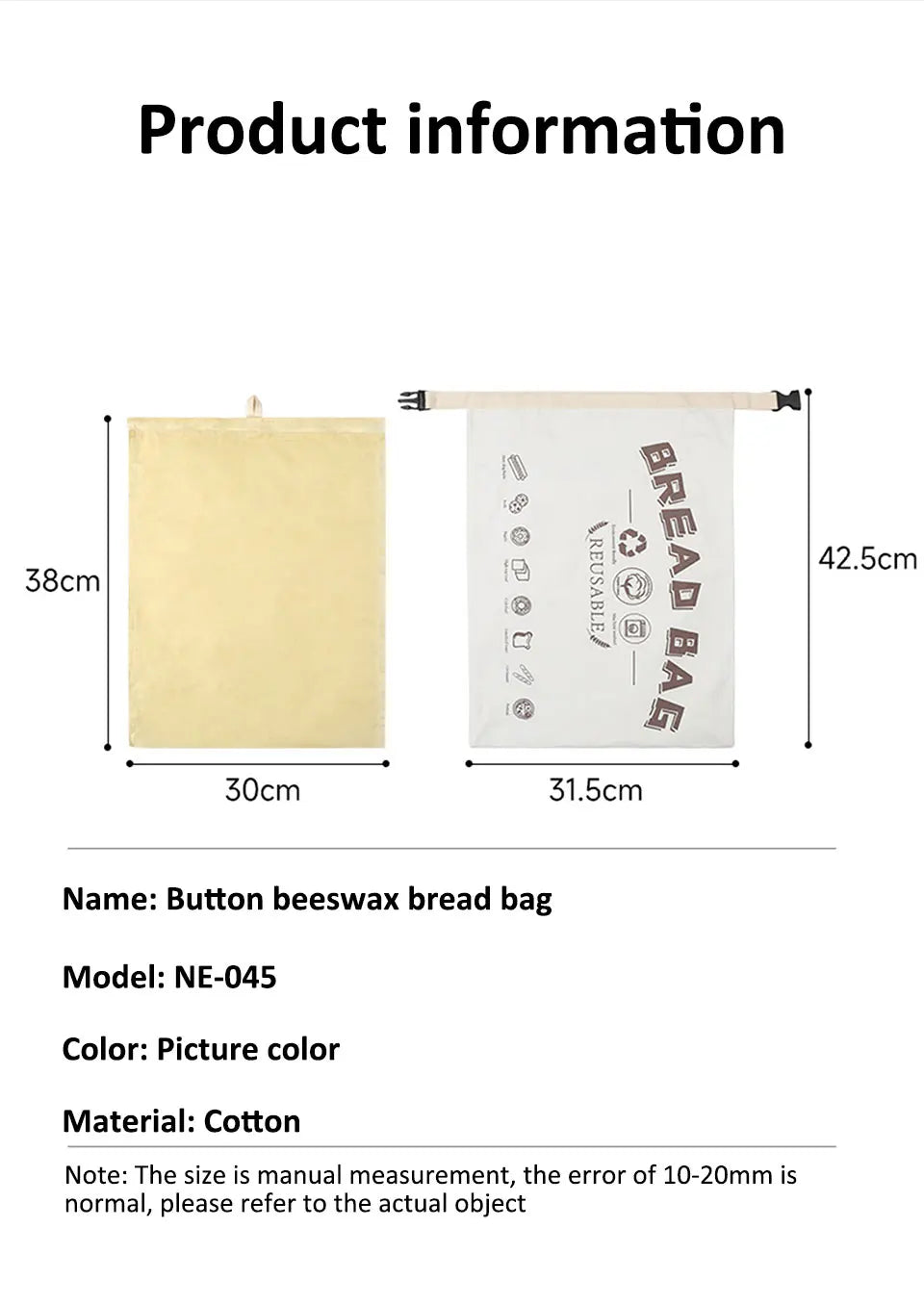 Wiederverwendbare Brotbeutel aus Bienenwachs Baumwolle mit Schnal