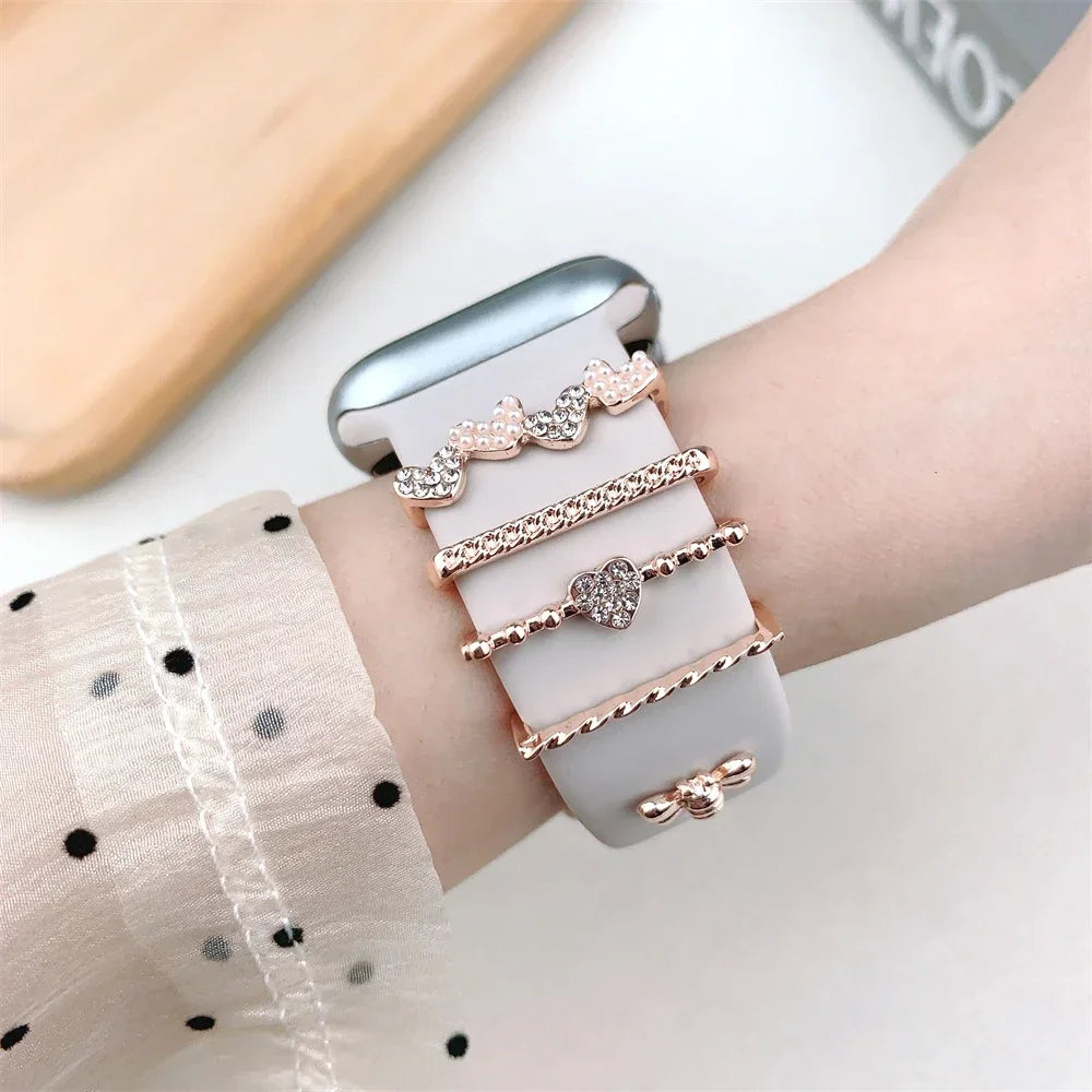 Mode Strap Dekorative Ring Für Apple Watch Band Diamant Schmuck Ornament Armband Metall Charms Silikon Armband Zubehör-Yabubest - Home & More