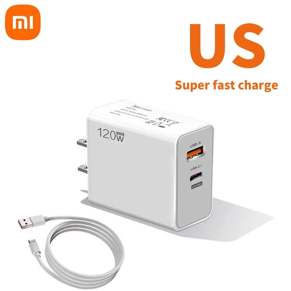 120W Turbo Schnelllade Wandadapter mit USB Typ C Kabel 6A