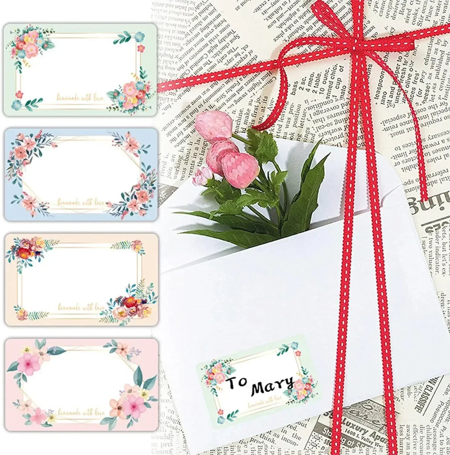 250 selbstklebende Blumen-Etikettenaufkleber für dekorative Geschenkverpackungen