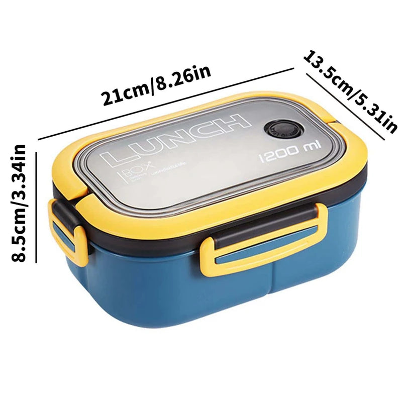 Auslaufsichere 1200ml 2-lagige Brotdose mit Löffel - Gabel für Alltag - Reise