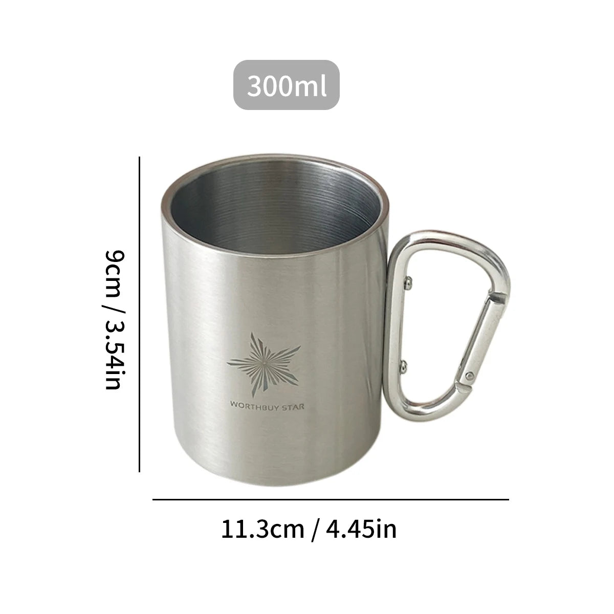 Camping Edelstahl Trinkbecher 220/300ml mit Karabinergriff für Outdoor