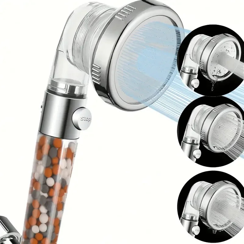 3-Modus Wassersparender Handbrause Kopf mit Negativ-Ionen Filter und Wasserstopp