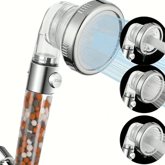 3-Modus Wassersparender Handbrause Kopf mit Negativ-Ionen Filter und Wasserstopp