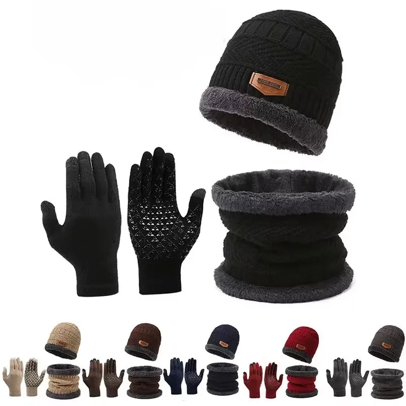 Winddichter 3 teiliges Winter Set Mütze Schal Handschuhe Herren