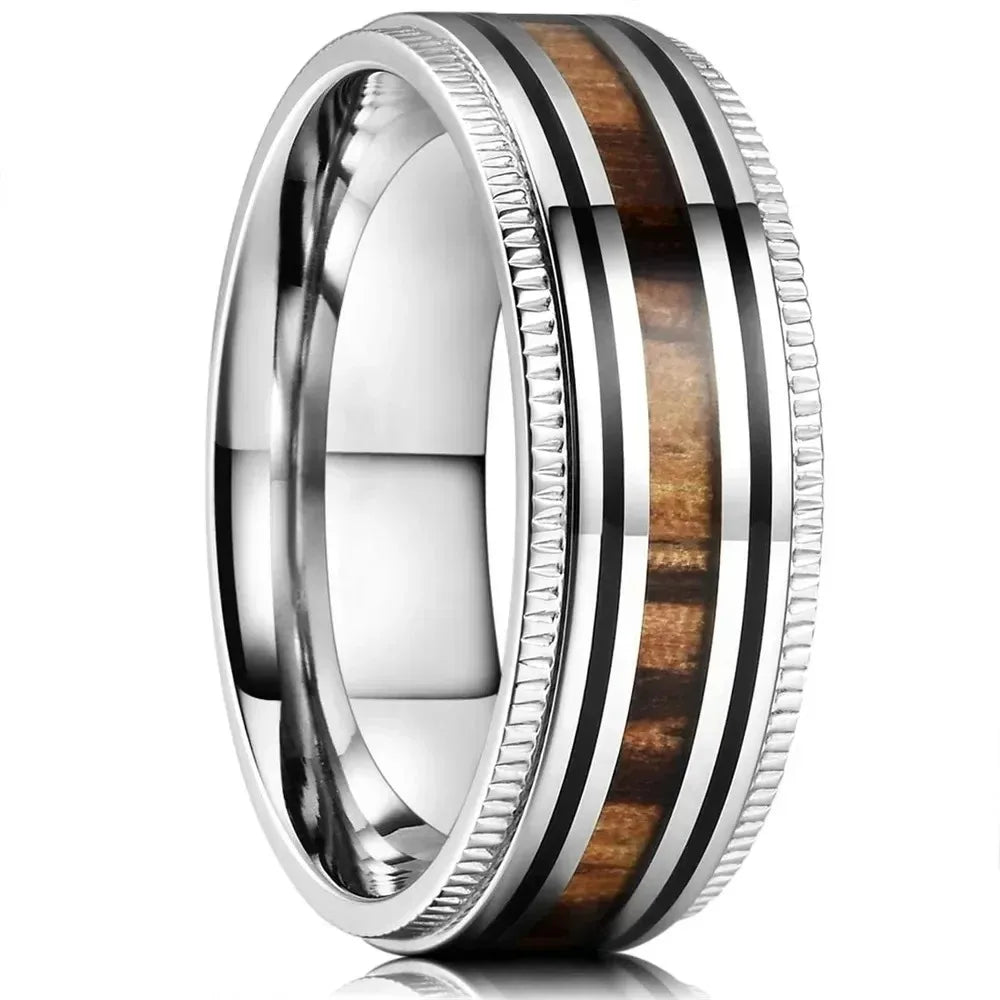 Elegante Herren Edelstahlring 8mm mit Bernstein Inlay