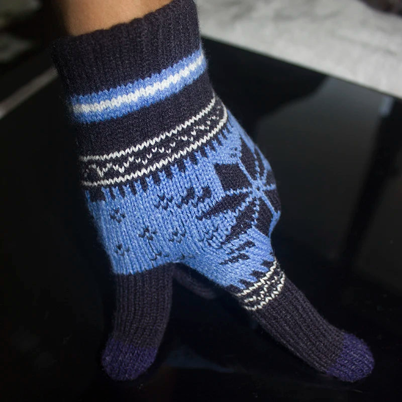 Warme Strick Winterhandschuhe mit Schneeflocken für Damen und Herren