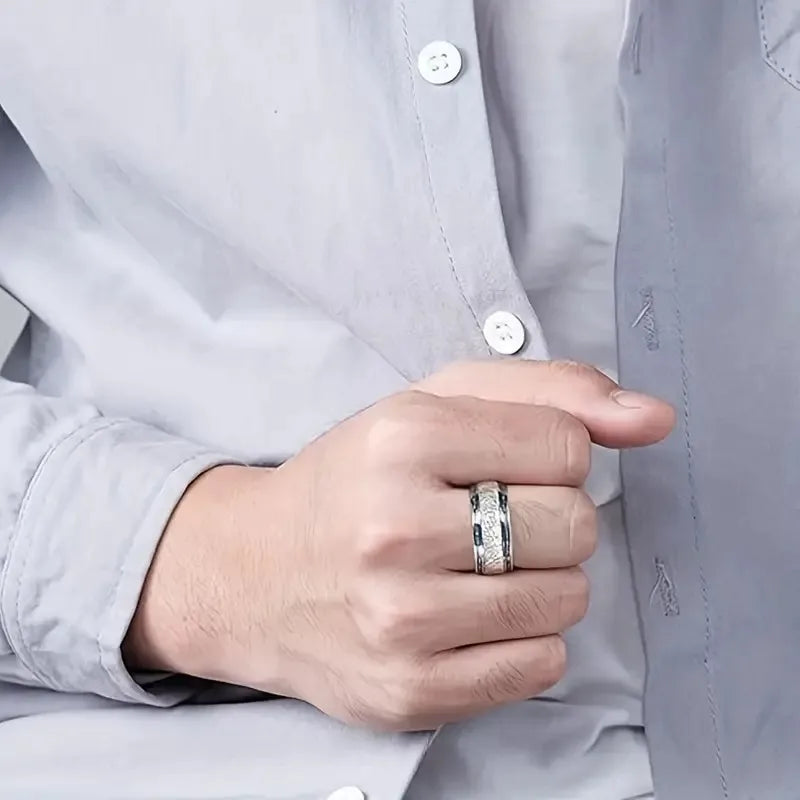8mm Herren Edelstahl Ring Blau Carbon Faser Meteorit Hochzeit Geschenk