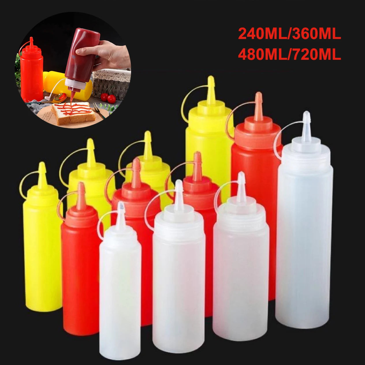 Gewürz-Quetschflaschen 240-720ml für Ketchup Senf Mayo Saucen Küche