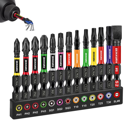 13-teiliges magnetisches Schraubendreher-Bit-Set mit farbcodierter Basis