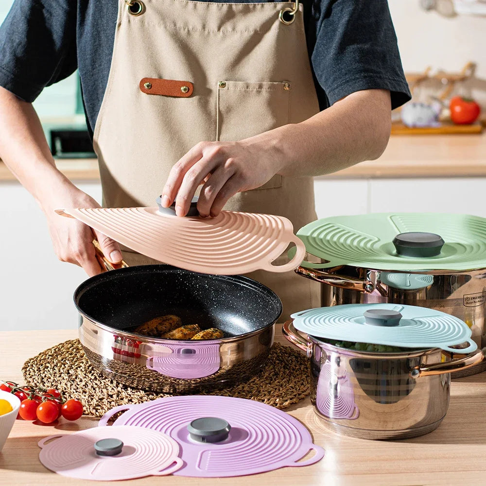 1 bis 5 Stück Silikon Topfdeckel Anti Überlauf und Staubdicht flexibel