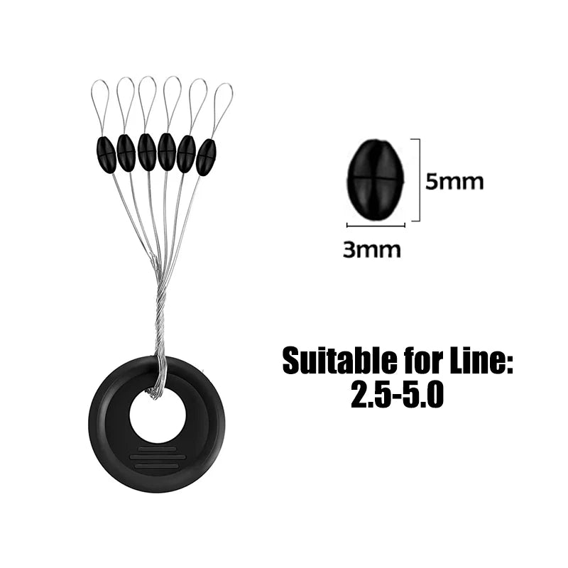 60er Set Schwarze Gummi Space Beans – Elastische Stopper für präzises Angeln