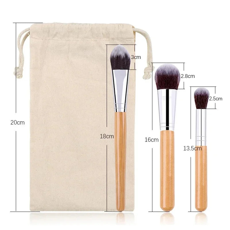 11-teiliges Make-up Pinsel Set mit Bambusgriff und Baumwolltasche-Yabubestshop